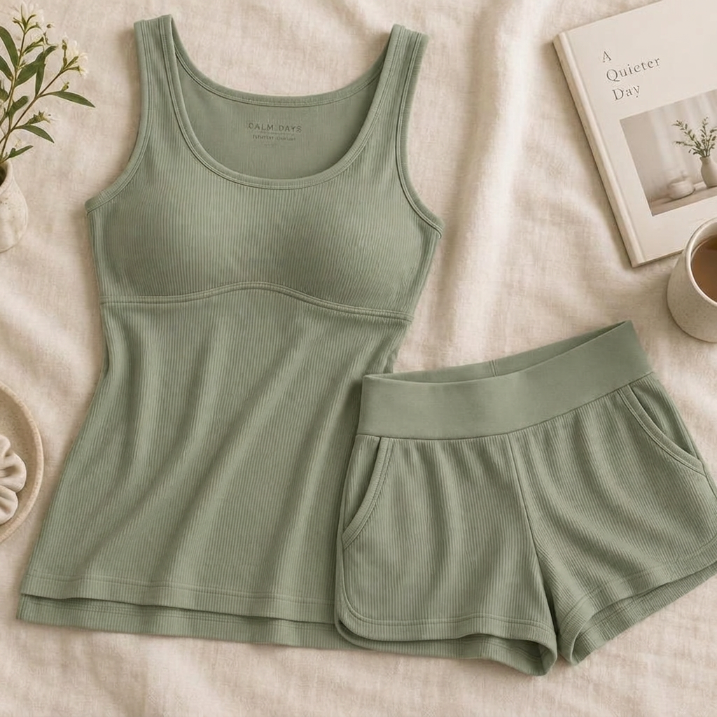 Wide strap and neckline of a ribbed modal singlet