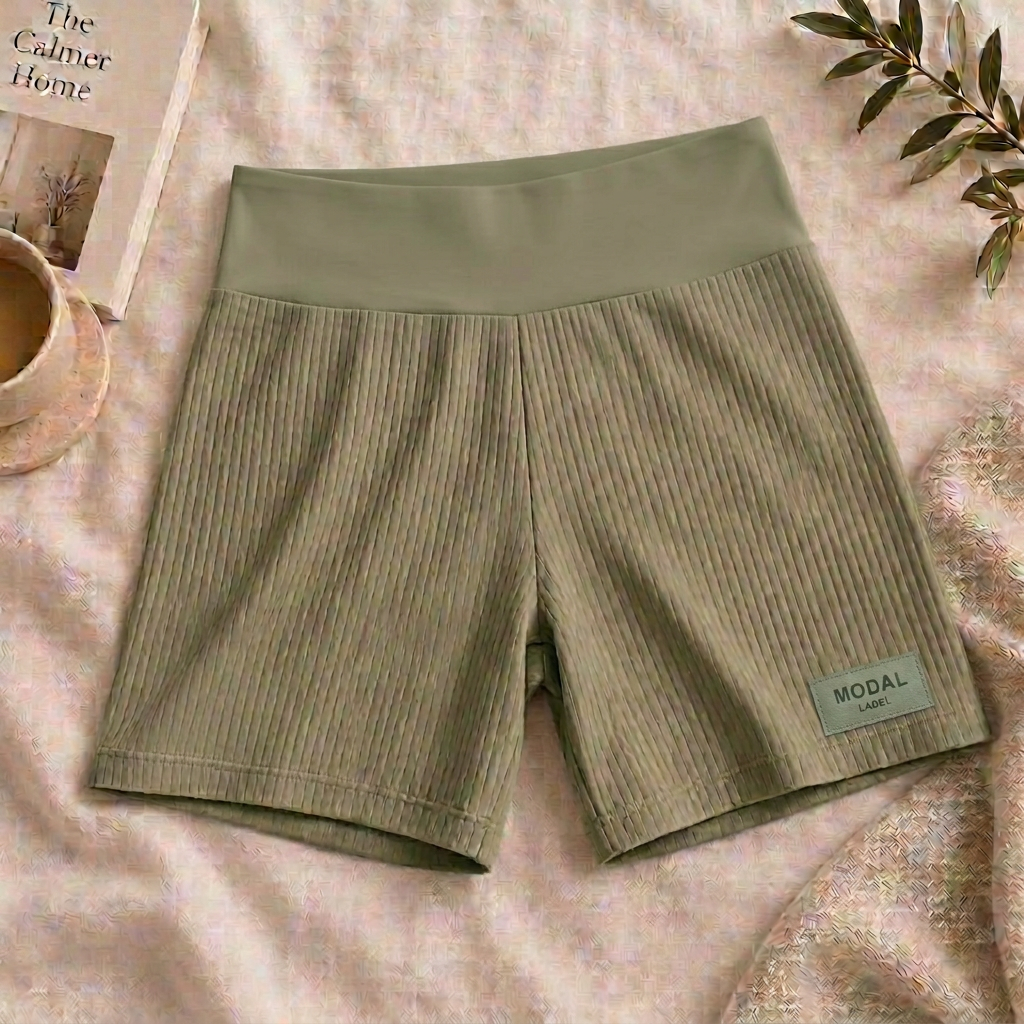 Extra-wide smooth low-rise waistband on ribbed modal shorts